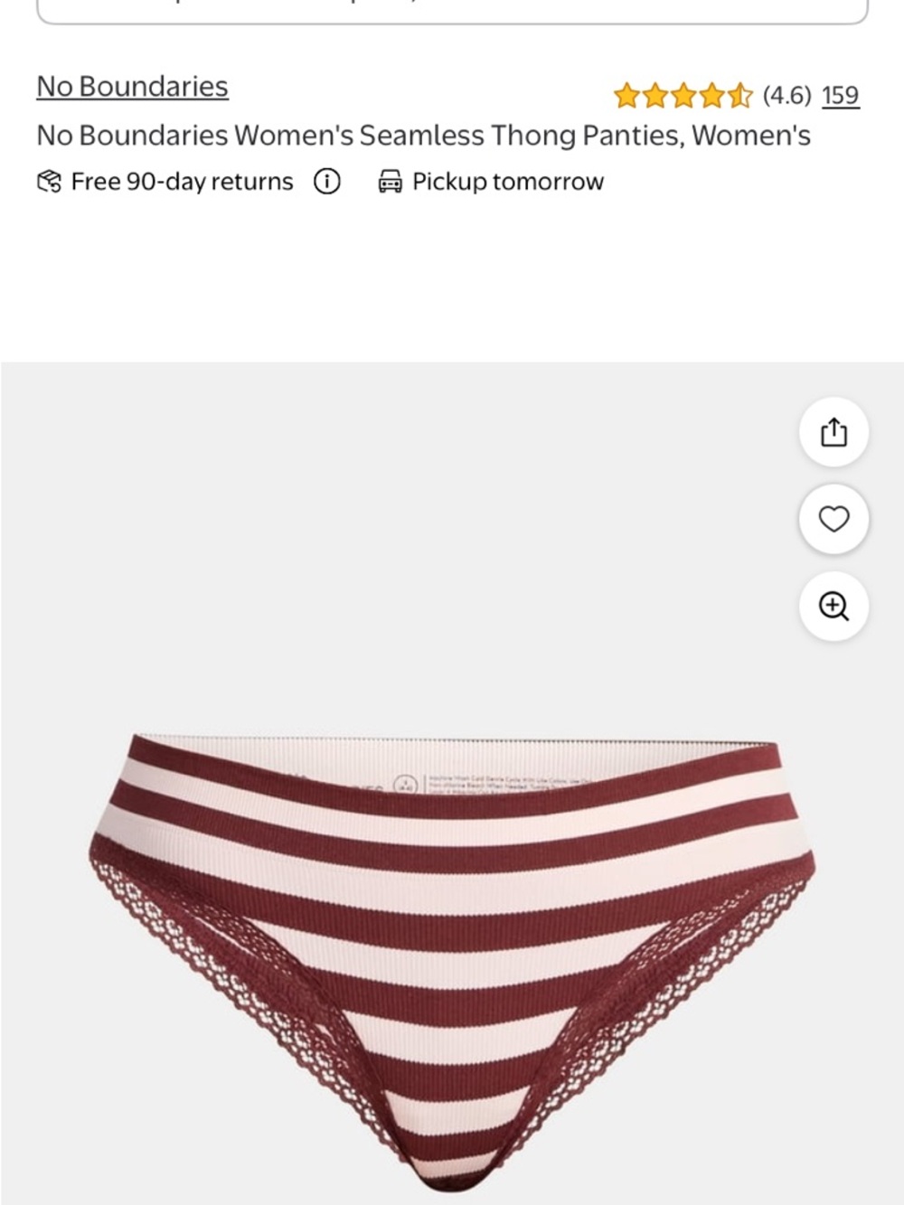 No Boundaries Maroon & Cream Striped Bikini Brief with Lace Trim